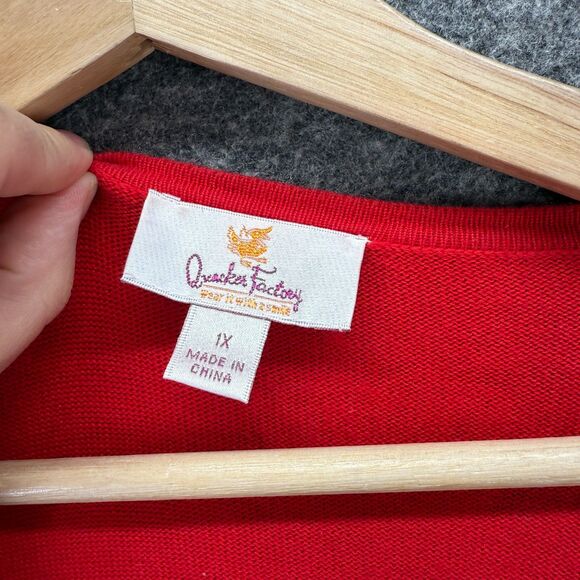 Quacker Factory Cardigan Women 1X Plus Red Polka Dot Button Up V-Neck Cotton - Picture 3 of 7